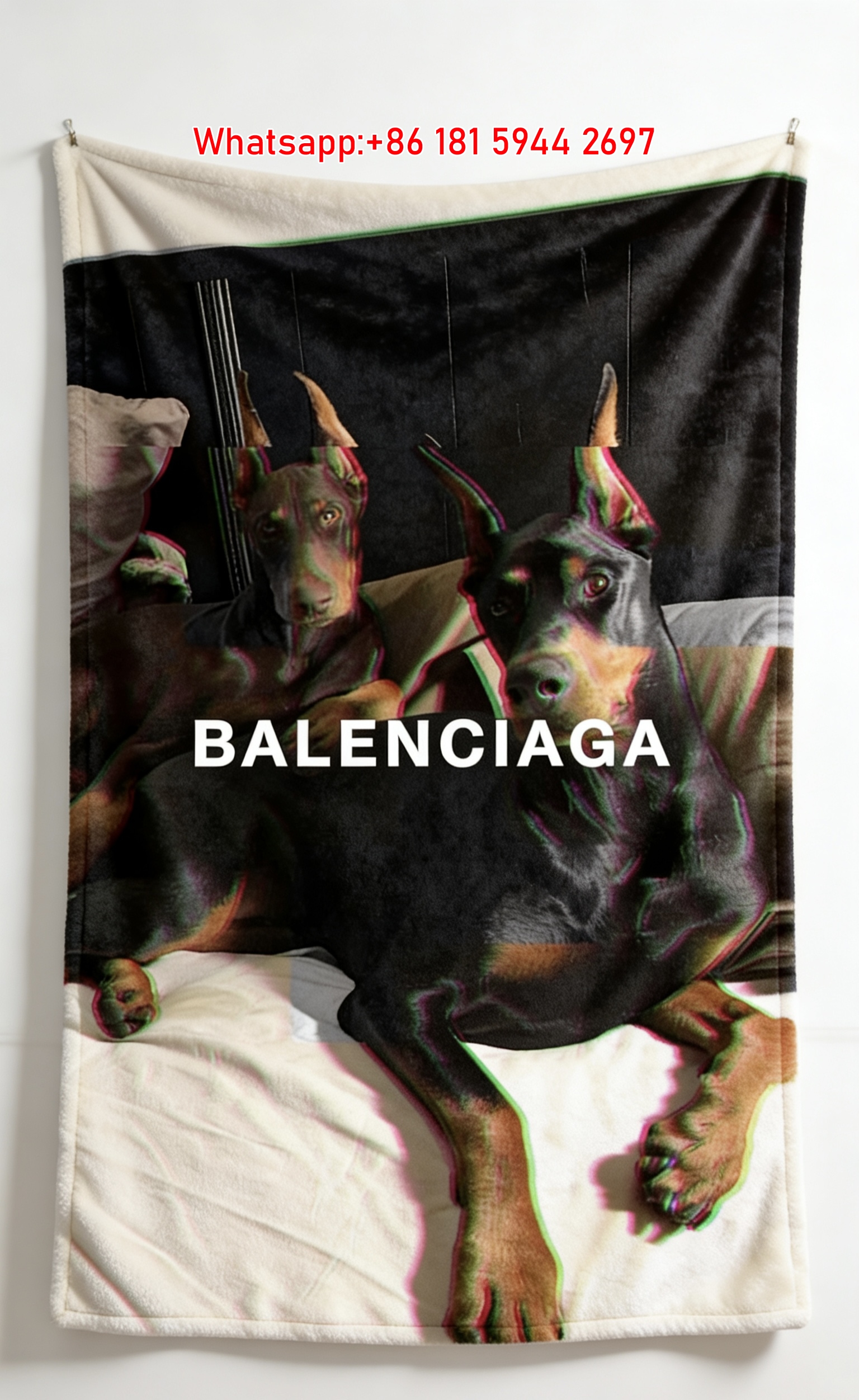 Balenciaga Doberman Print Flannel Sofa Throw Blanket BA401